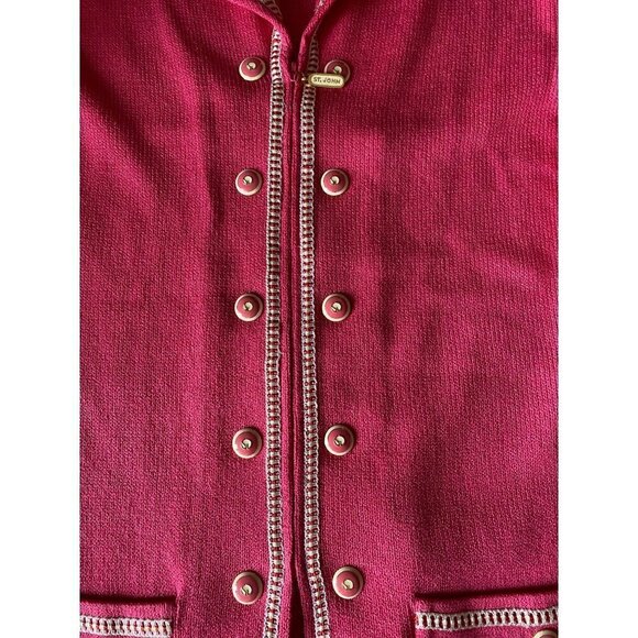 Vintage St John Women's Pink Knit White Trim Zip Jacket - 10 - Picture 7 of 11